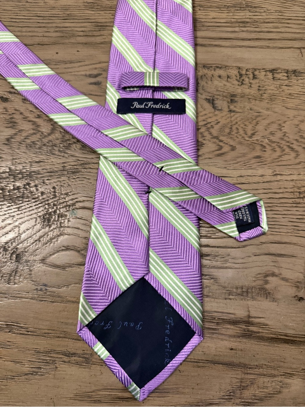 Paul Fredrick Lilac and Light Green Striped Silk Tie